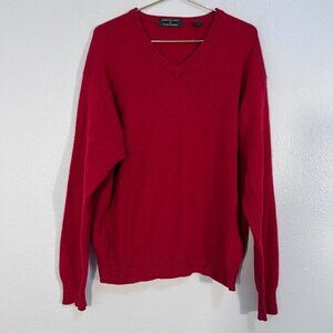Embassy Row Two Ply Cashmere Long Sleeves V Neck Men's Red Sweater 30% Wool